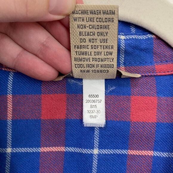 Duluth Trading Co Women's Crosscut Wicking Flannel Shirt Medium Blue Pink Plaid - Picture 4 of 6